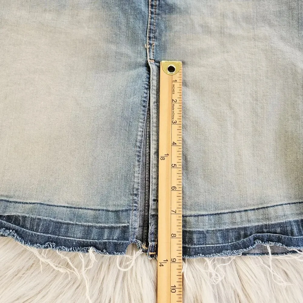 Y2K Lee Denim Skirt Juniors 3 Frayed Hem Button Pockets Stretch Slit Front